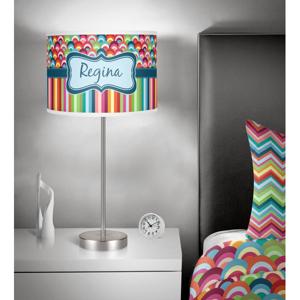 Retro Scales & Stripes 13 inch drum lamp shade - in room