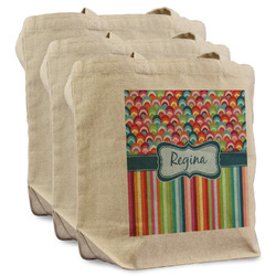 Retro Scales & Stripes Reusable Cotton Grocery Bags - Set of 3 (Personalized)