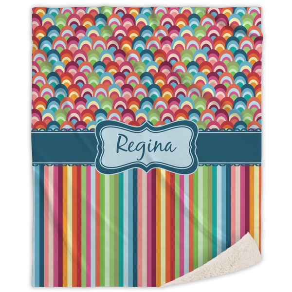 Custom Retro Scales & Stripes Sherpa Throw Blanket (Personalized)