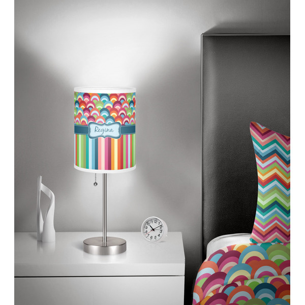 Retro Scales & Stripes 7 inch drum lamp shade - in room