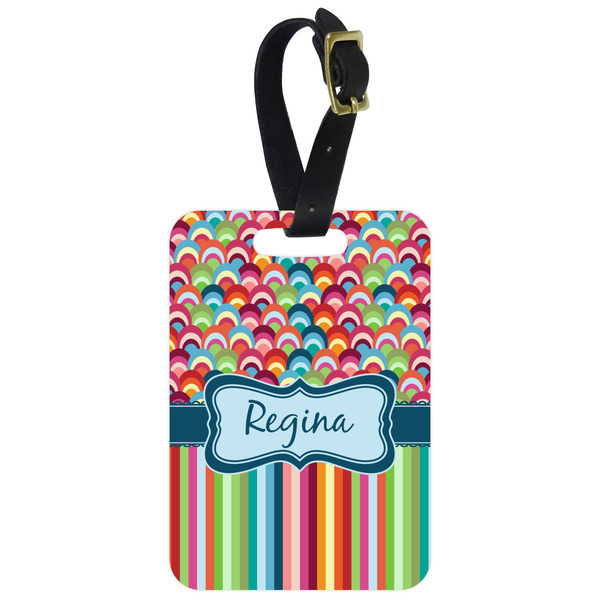 Custom Retro Scales & Stripes Metal Luggage Tag w/ Name or Text