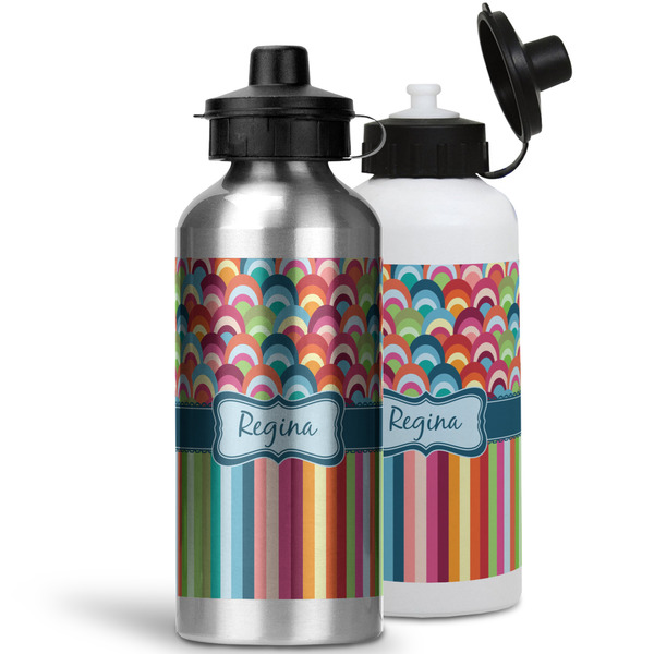 Retro Scales & Stripes Aluminum Water Bottles - MAIN (white &silver)