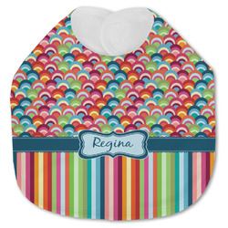 Retro Scales & Stripes Jersey Knit Baby Bib w/ Name or Text