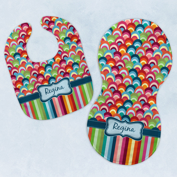 Custom Retro Scales & Stripes Baby Bib & Burp Set w/ Name or Text