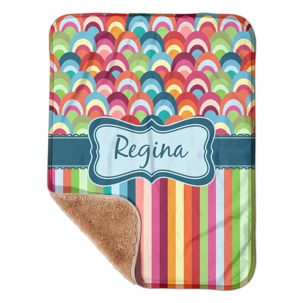 Custom Retro Scales & Stripes Sherpa Baby Blanket - 30" x 40" w/ Name or Text