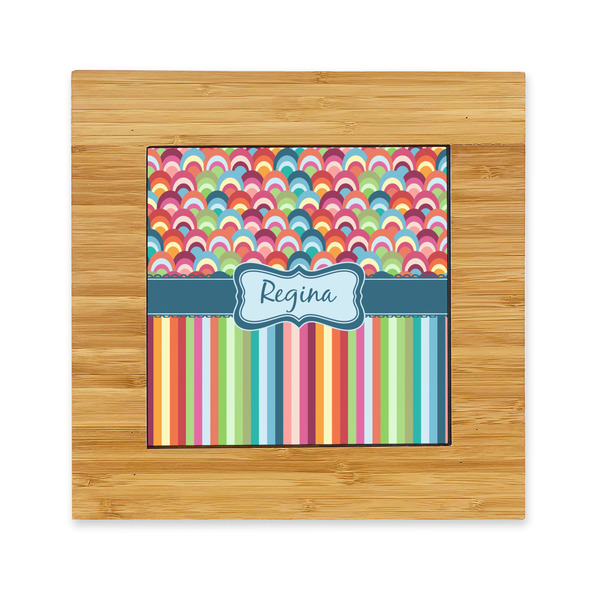 Custom Retro Scales & Stripes Bamboo Trivet with Ceramic Tile Insert (Personalized)