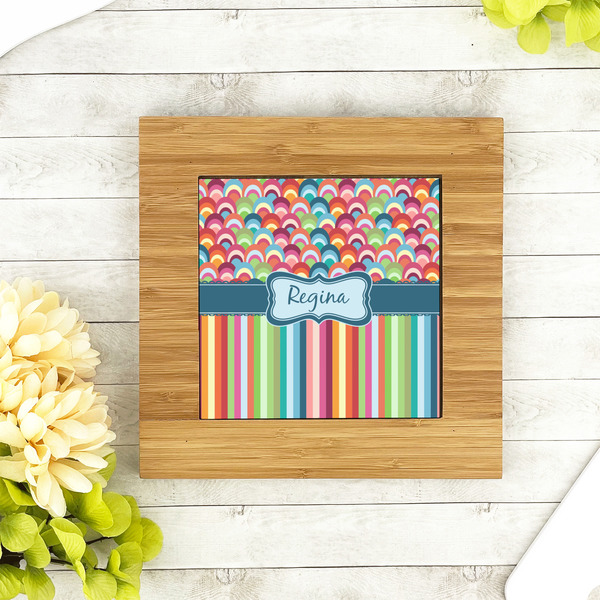 Retro Scales & Stripes Bamboo Trivet with 6" Tile - LIFESTYLE