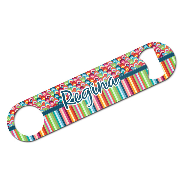 Custom Retro Scales & Stripes Bar Bottle Opener w/ Name or Text