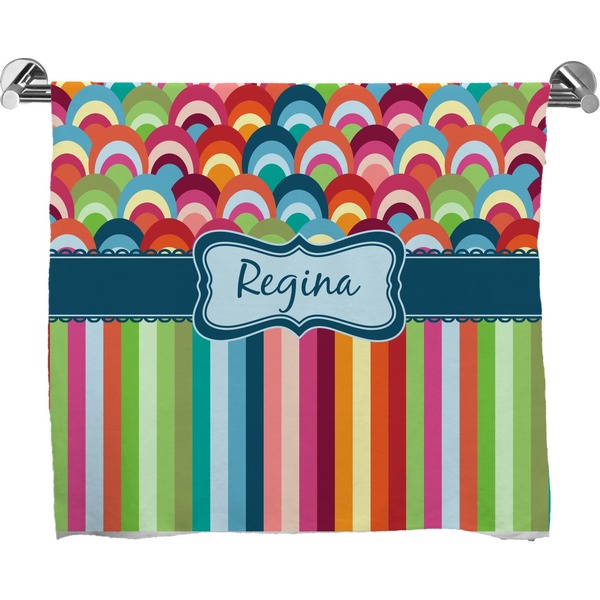 Custom Retro Scales & Stripes Bath Towel (Personalized)
