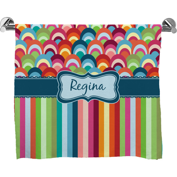 Custom Retro Scales & Stripes Bath Towel (Personalized)