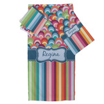 Retro Scales & Stripes Bath Towel Set - 3 Pcs (Personalized)