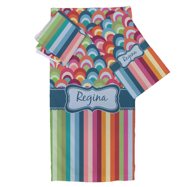 Custom Retro Scales & Stripes Bath Towel Set - 3 Pcs (Personalized)