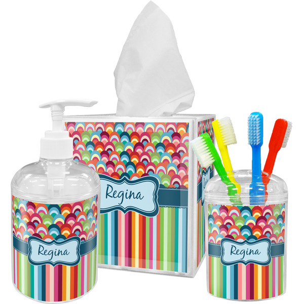 Retro Scales & Stripes Bathroom Accessories Set (Personalized)