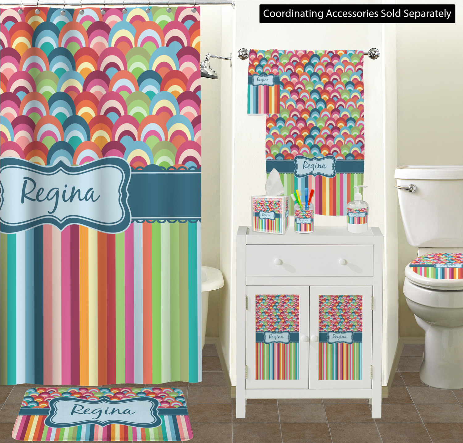 Retro Scales & Stripes Shower Curtain 71"x74" (Personalized