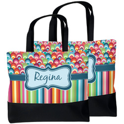 Retro Scales & Stripes Beach Tote Bag (Personalized)