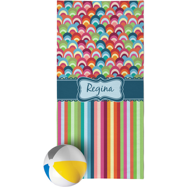 Custom Retro Scales & Stripes Beach Towel (Personalized)