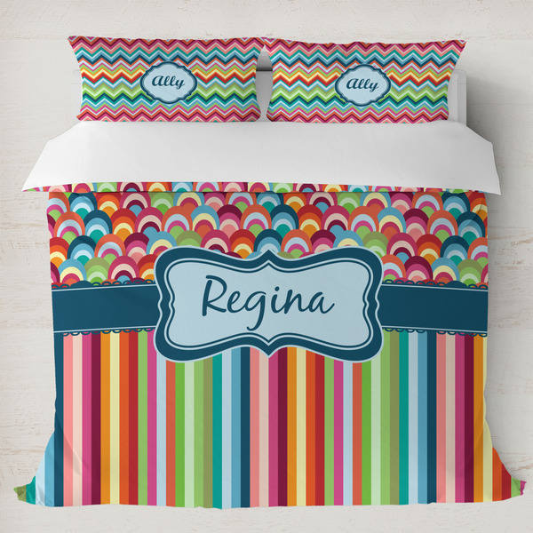 Custom Retro Scales & Stripes Duvet Cover Set - King (Personalized)