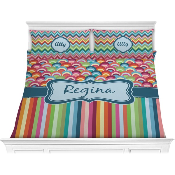 Custom Retro Scales & Stripes Comforter Set - King (Personalized)