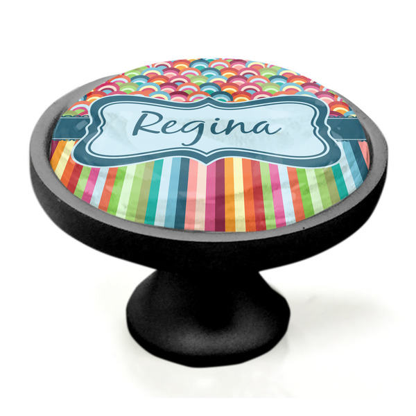 Retro Scales & Stripes Black Custom Cabinet Knob (Side)
