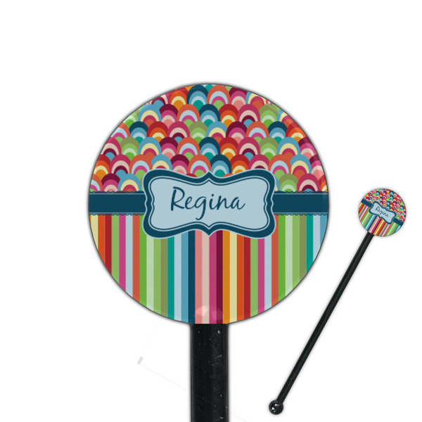 Custom Retro Scales & Stripes 5.5" Round Plastic Stir Sticks - Black - Single Sided (Personalized)