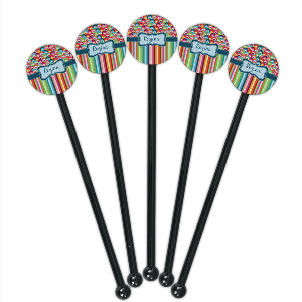 Retro Scales & Stripes Black Plastic 5.5" Stir Stick - Round - Fan View