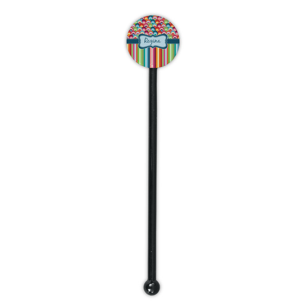 Retro Scales & Stripes Black Plastic 5.5" Stir Stick - Round - Single Stick
