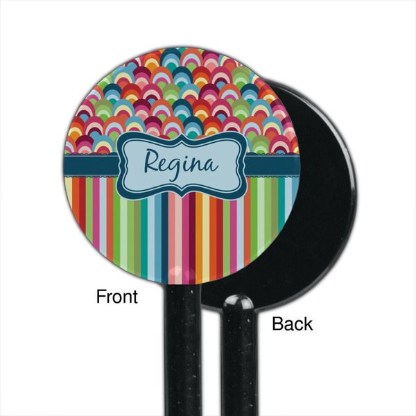 Retro Scales & Stripes Black Plastic 5.5" Stir Stick - Single Sided - Round - Front & Back
