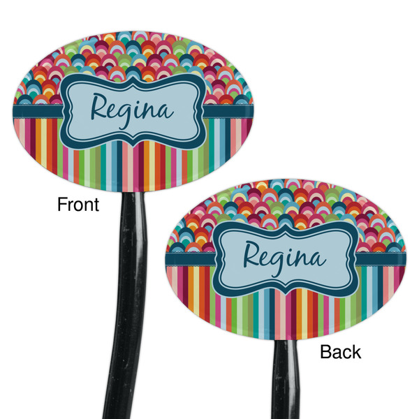 Retro Scales & Stripes Black Plastic 7" Stir Stick - Double Sided - Oval - Front & Back