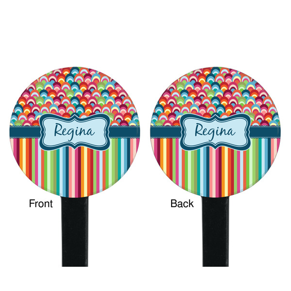 Retro Scales & Stripes Black Plastic 7" Stir Stick - Double Sided - Round - Front & Back
