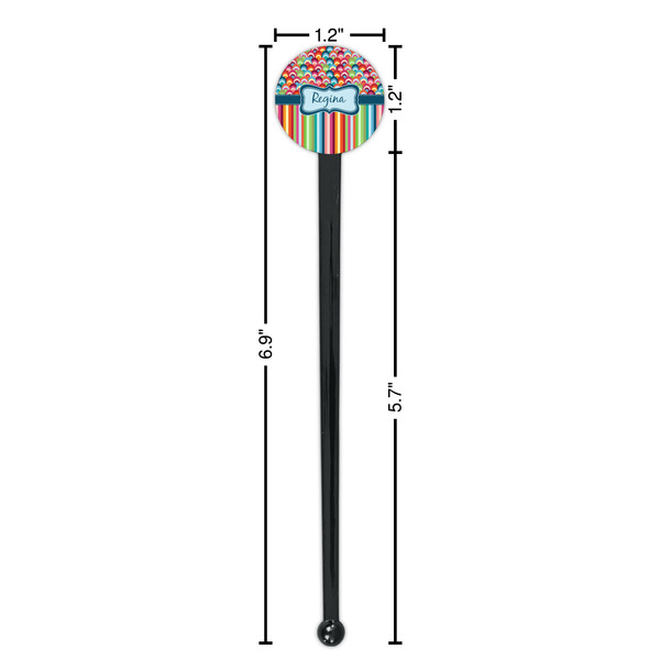 Retro Scales & Stripes Black Plastic 7" Stir Stick - Round - Dimensions