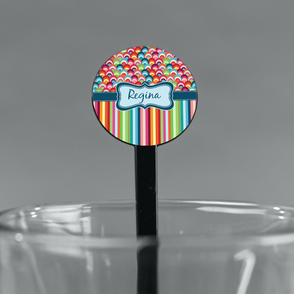 Retro Scales & Stripes Black Plastic 7" Stir Stick - Round - Main