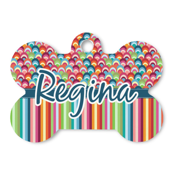 Custom Retro Scales & Stripes Bone Shaped Dog ID Tag (Personalized)