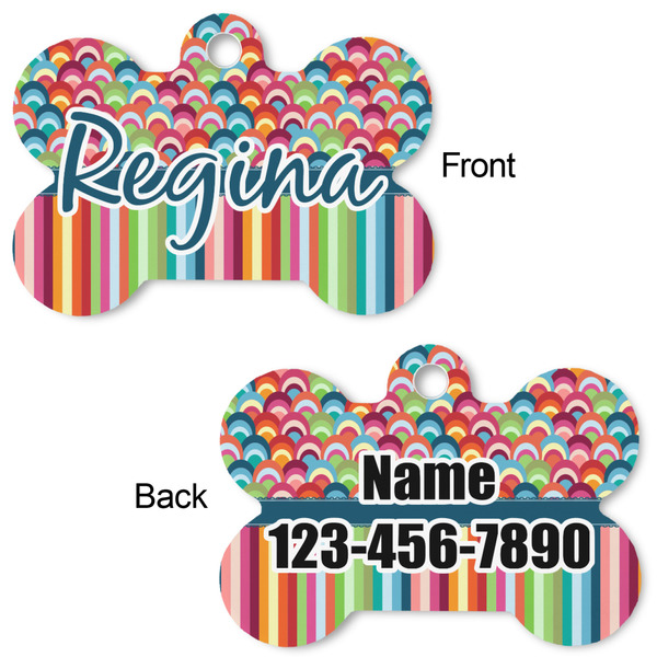 Retro Scales & Stripes Bone Shaped Dog Tag - Front & Back