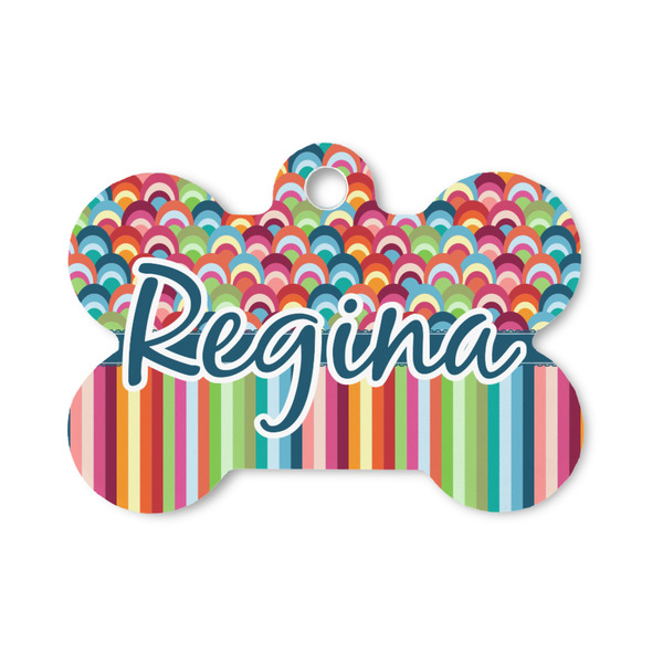 Custom Retro Scales & Stripes Bone Shaped Dog ID Tag - Small (Personalized)
