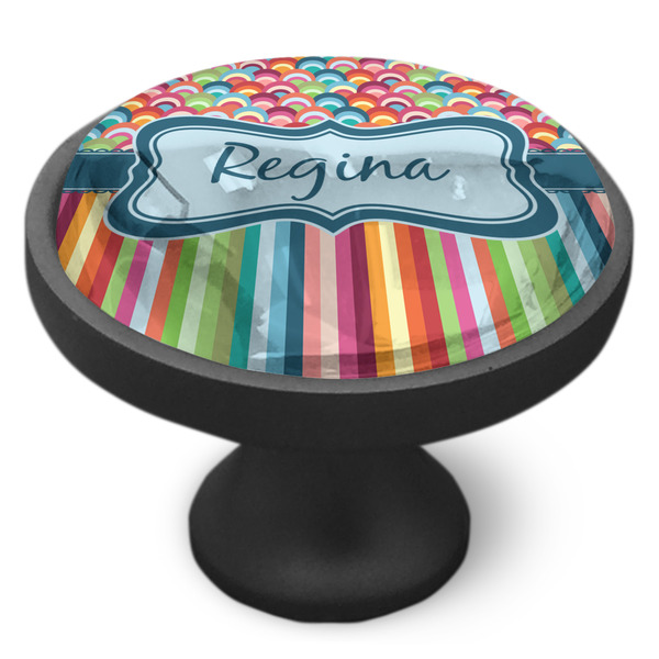 Retro Scales & Stripes Cabinet Knob - Black - Side