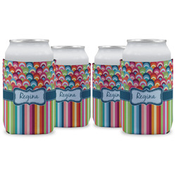 Retro Scales & Stripes Can Cooler (12 oz) - Set of 4 w/ Name or Text