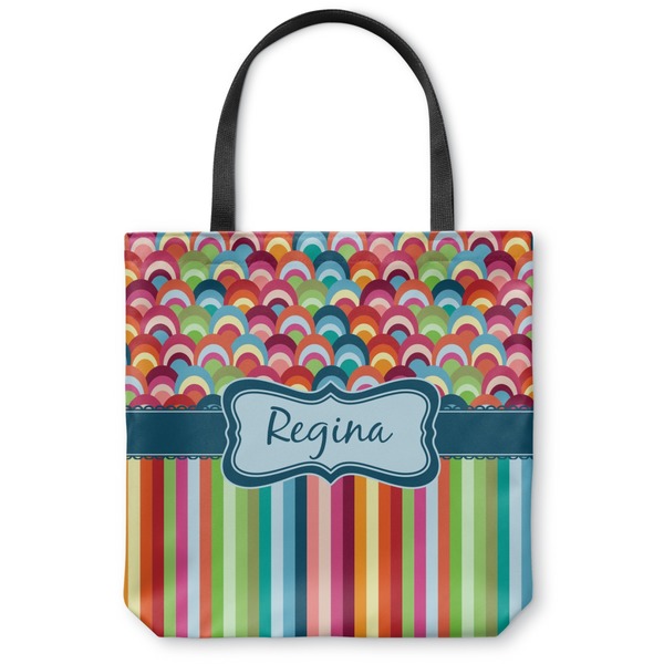 Custom Retro Scales & Stripes Canvas Tote Bag - Large - 18"x18" (Personalized)