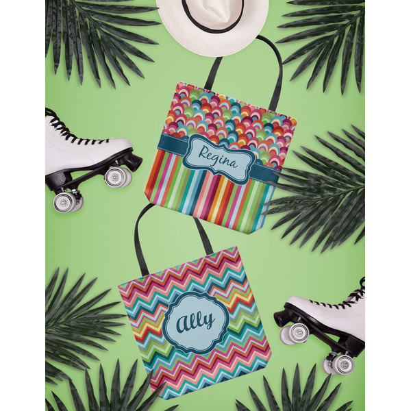 Retro Scales & Stripes Canvas Tote Lifestyle Front and Back