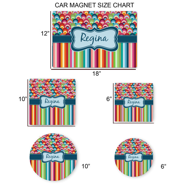 Retro Scales & Stripes Car Magnets - SIZE CHART
