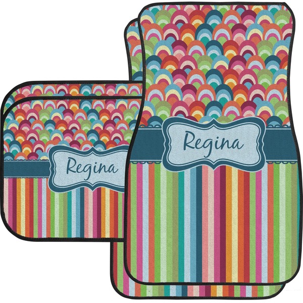 Custom Retro Scales & Stripes Car Floor Mats Set - 2 Front & 2 Back (Personalized)