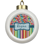 Retro Scales & Stripes Ceramic Ball Ornament (Personalized)