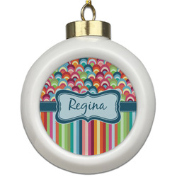 Retro Scales & Stripes Ceramic Ball Ornament (Personalized)