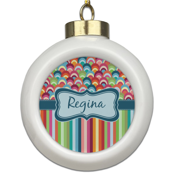 Custom Retro Scales & Stripes Ceramic Ball Ornament (Personalized)