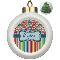 Retro Scales & Stripes Ceramic Ball Ornament - Christmas Tree (Personalized)