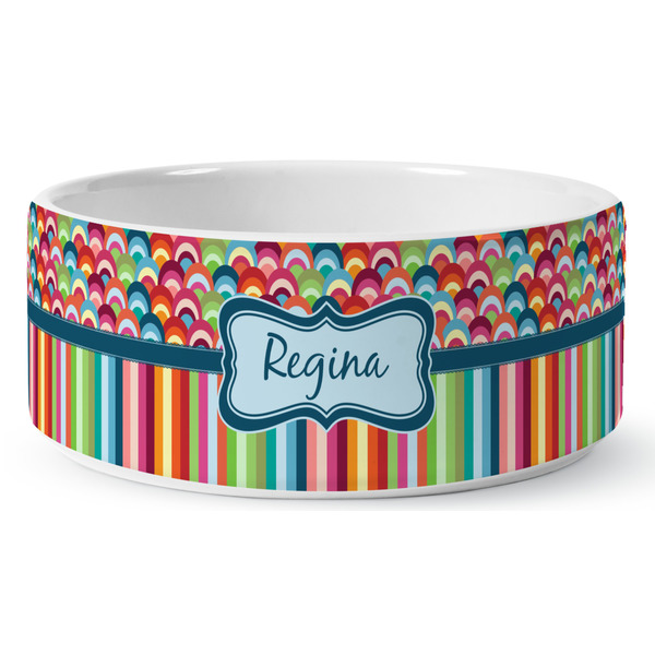Retro Scales & Stripes Ceramic Dog Bowl - Medium - Front