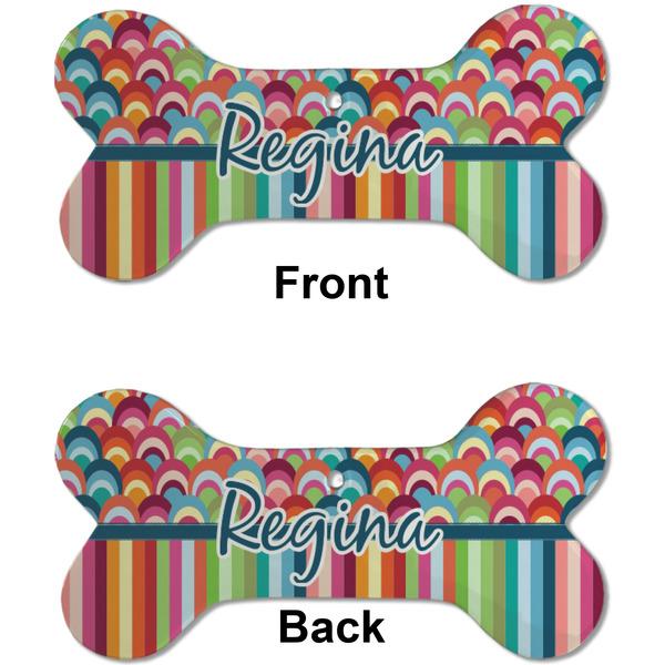 Retro Scales & Stripes Ceramic Flat Ornament - Bone Front & Back (APPROVAL)