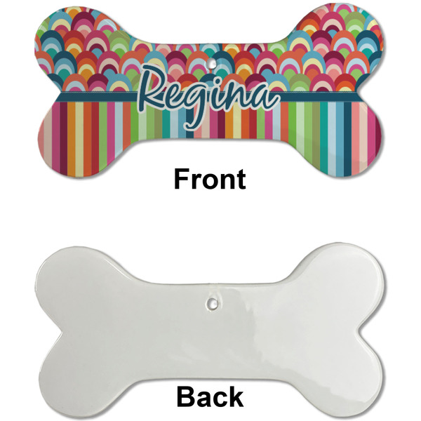 Retro Scales & Stripes Ceramic Flat Ornament - Bone Front & Back Single Print (APPROVAL)