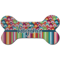 Retro Scales & Stripes Ceramic Dog Ornament - Front w/ Name or Text