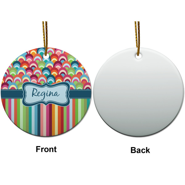 Retro Scales & Stripes Ceramic Flat Ornament - Circle Front & Back (APPROVAL)