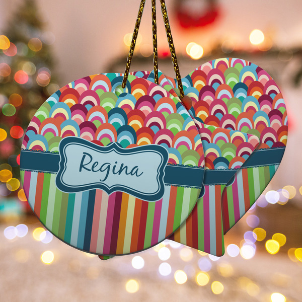 Custom Retro Scales & Stripes Ceramic Ornament w/ Name or Text